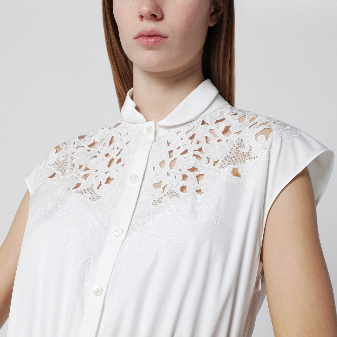 White midi dress with Sangallo embroidery