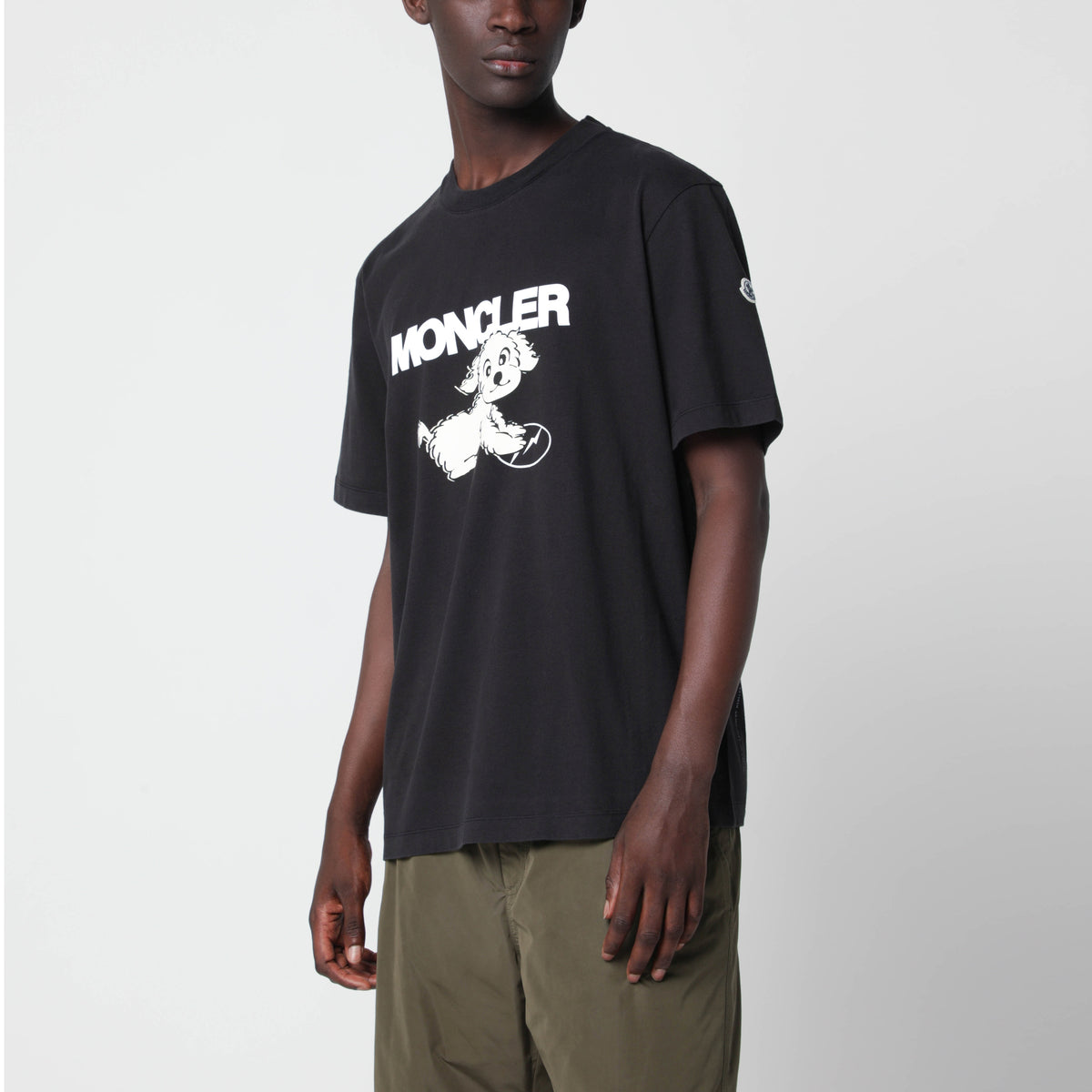 Schwarzes Baumwoll-T-Shirt mit Hundemotiv
