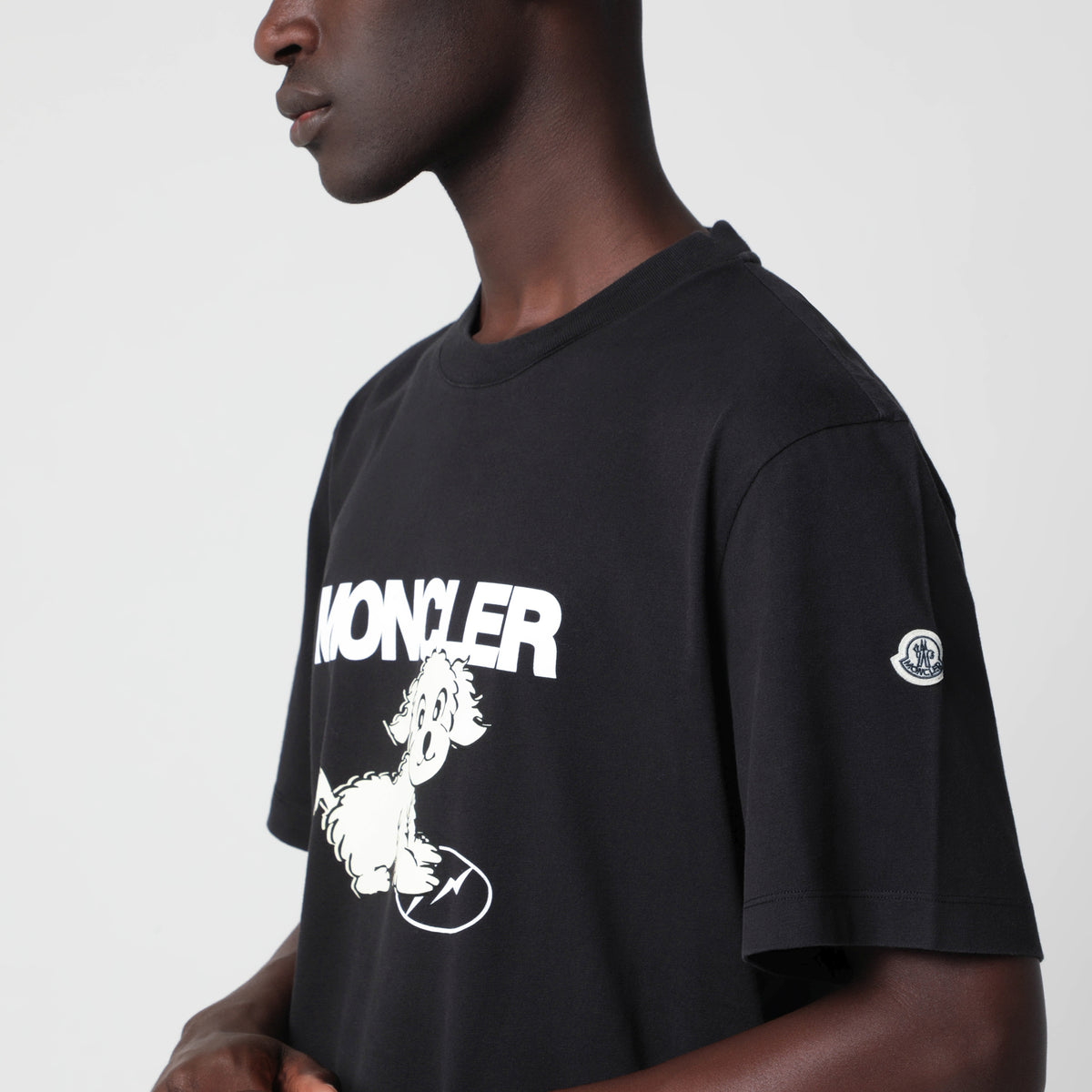 Schwarzes Baumwoll-T-Shirt mit Hundemotiv