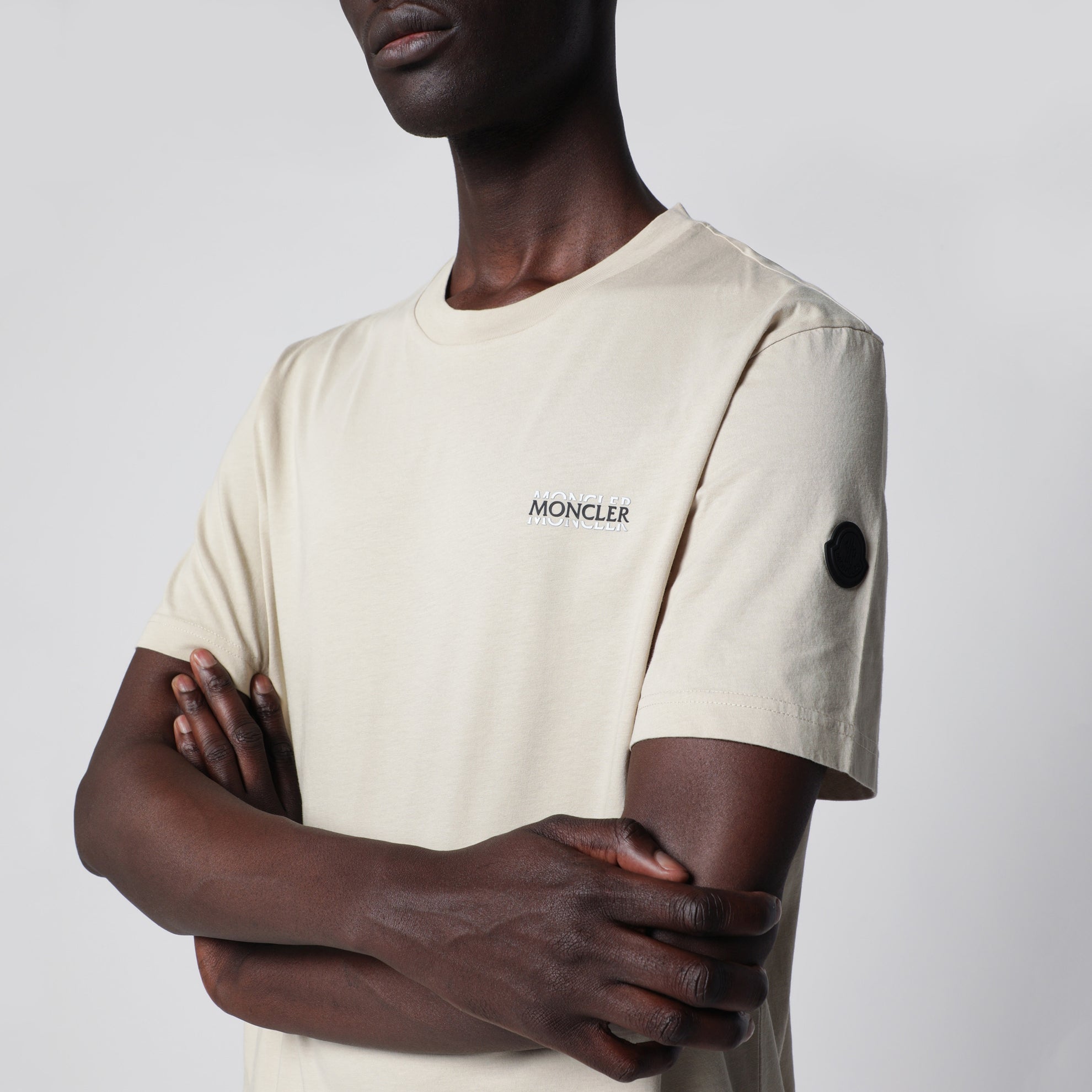 Light beige crewneck T-shirt with logo