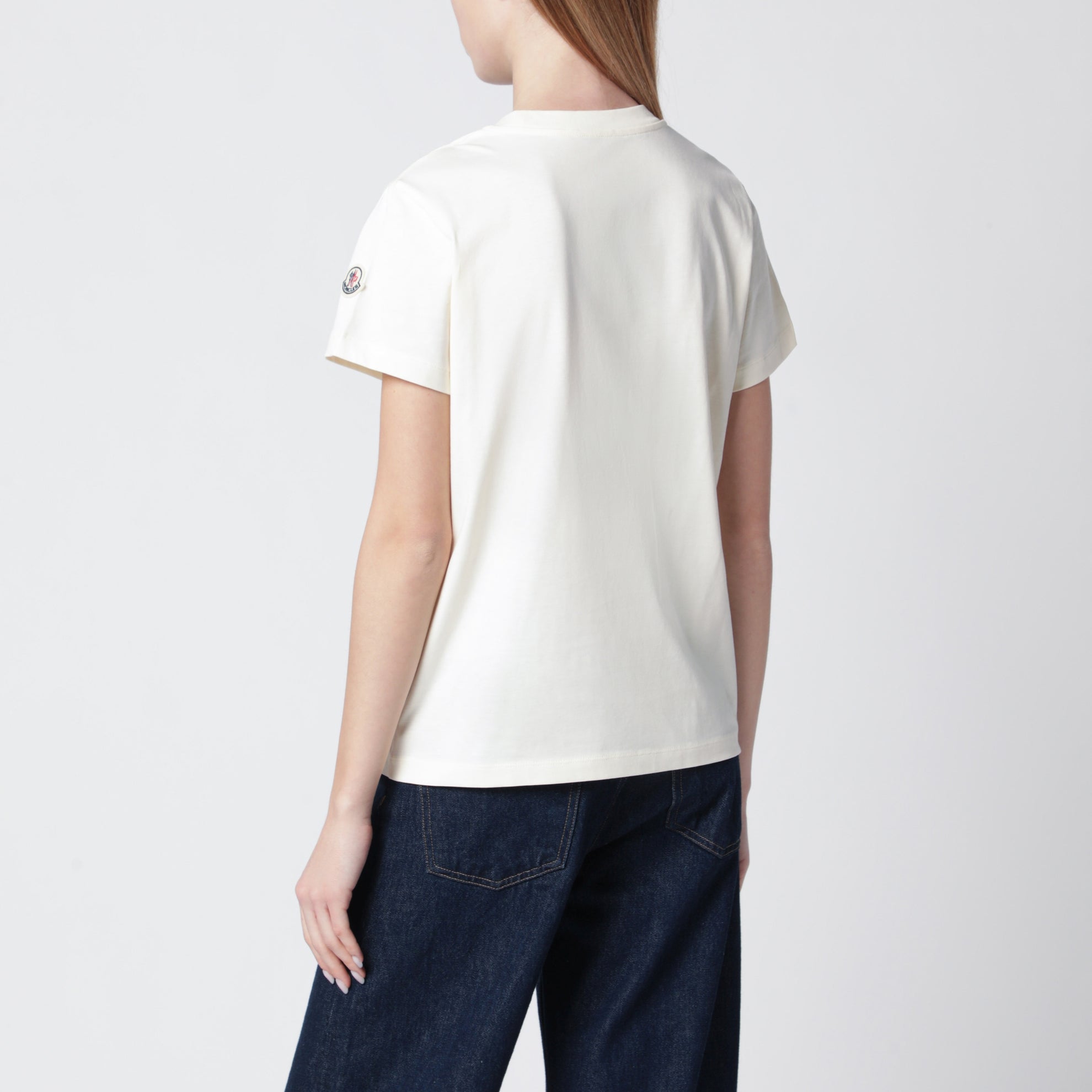 T-shirt bianca in cotone con ricamo logo