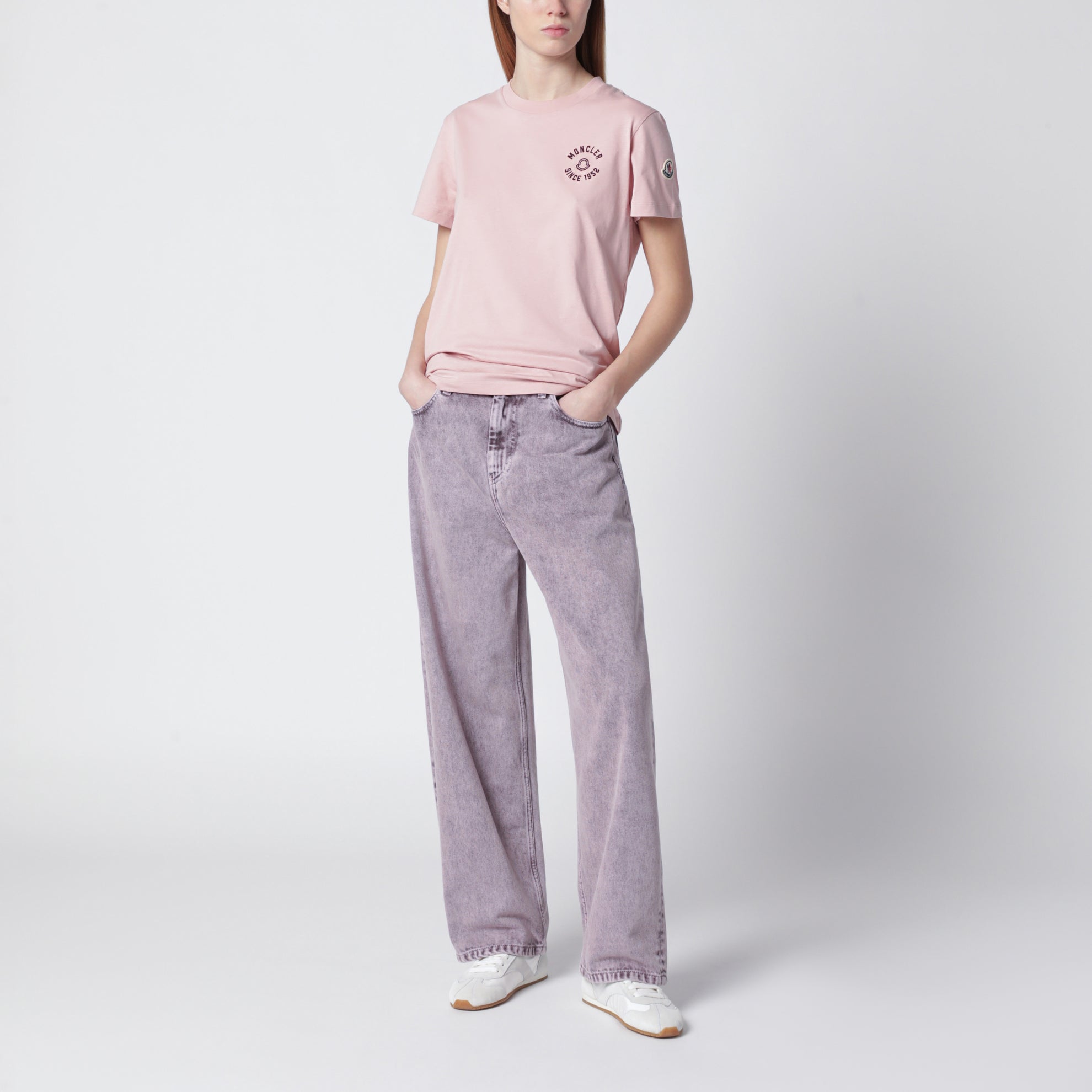 Pink cotton T-shirt with embroidered logo