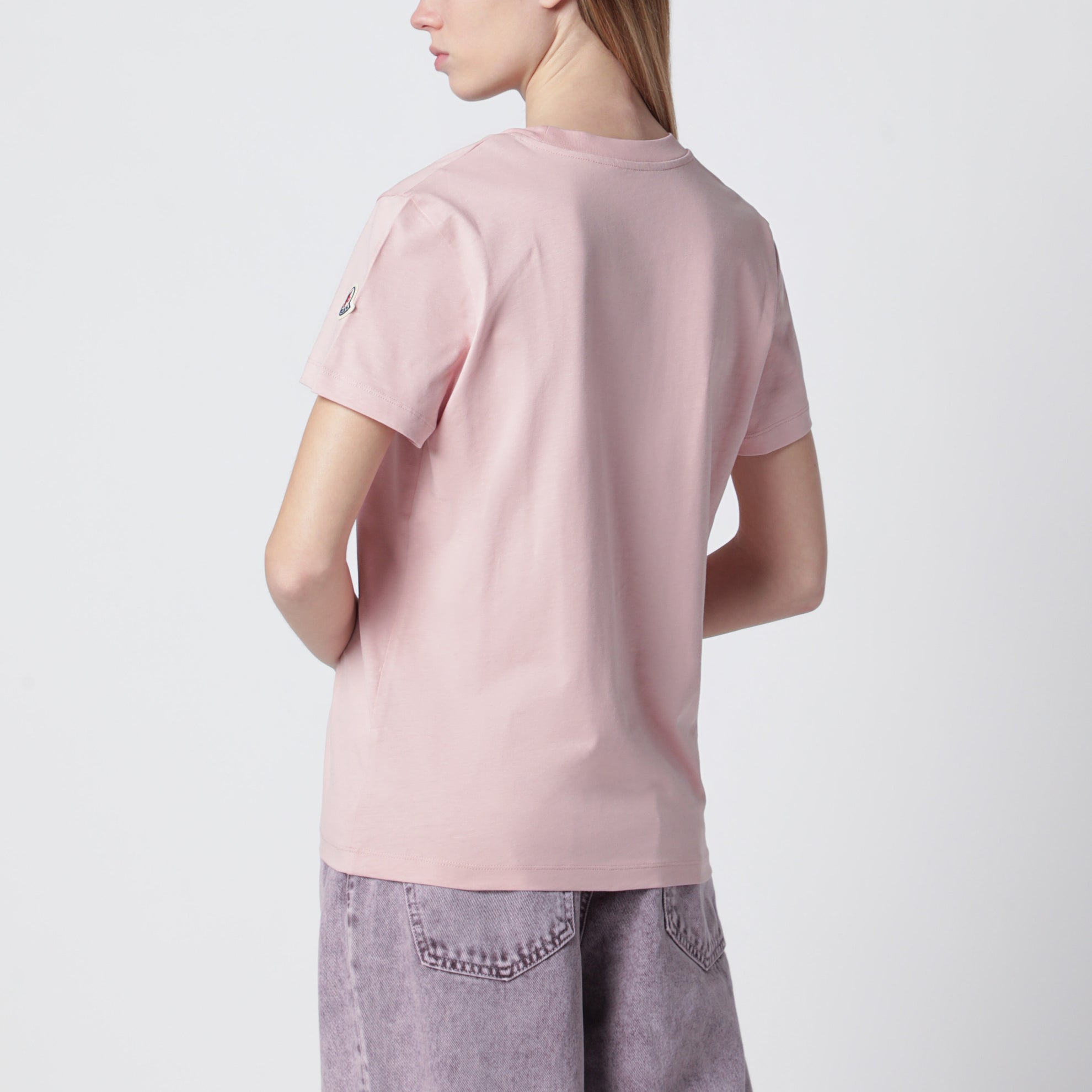 Pink cotton T-shirt with embroidered logo