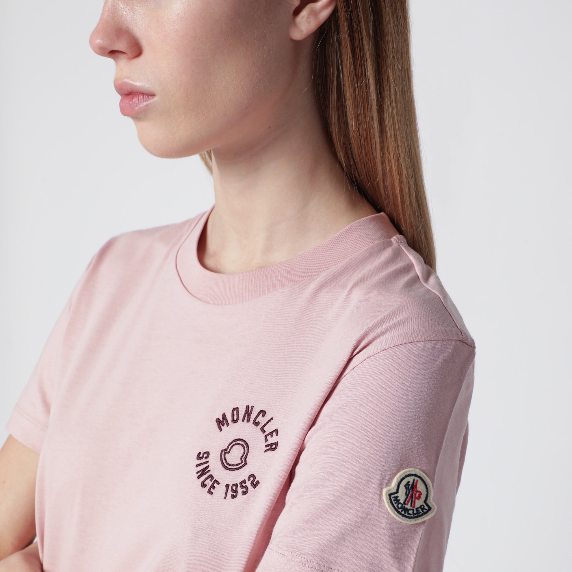 Pink cotton T-shirt with embroidered logo