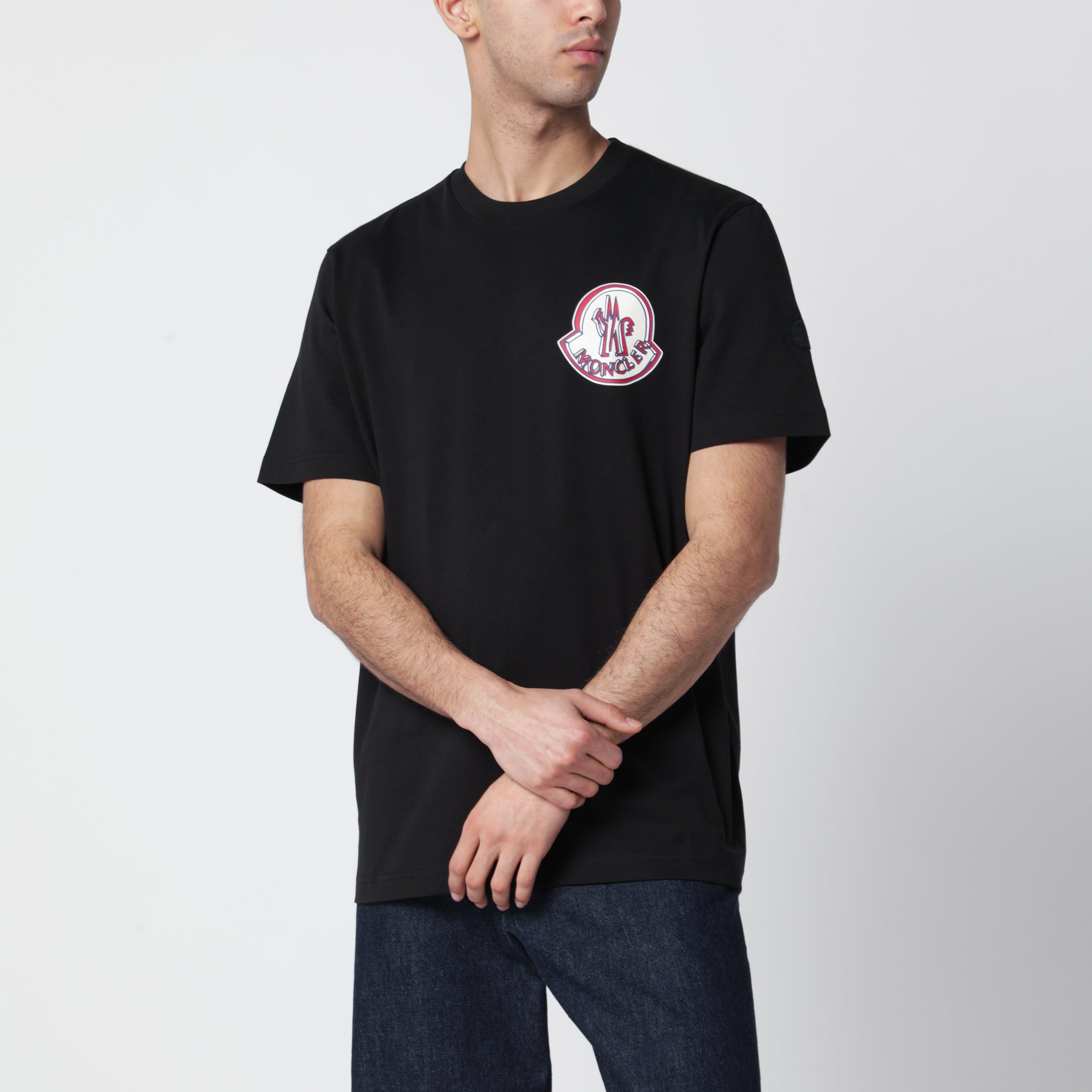 Black cotton T-shirt with logo print