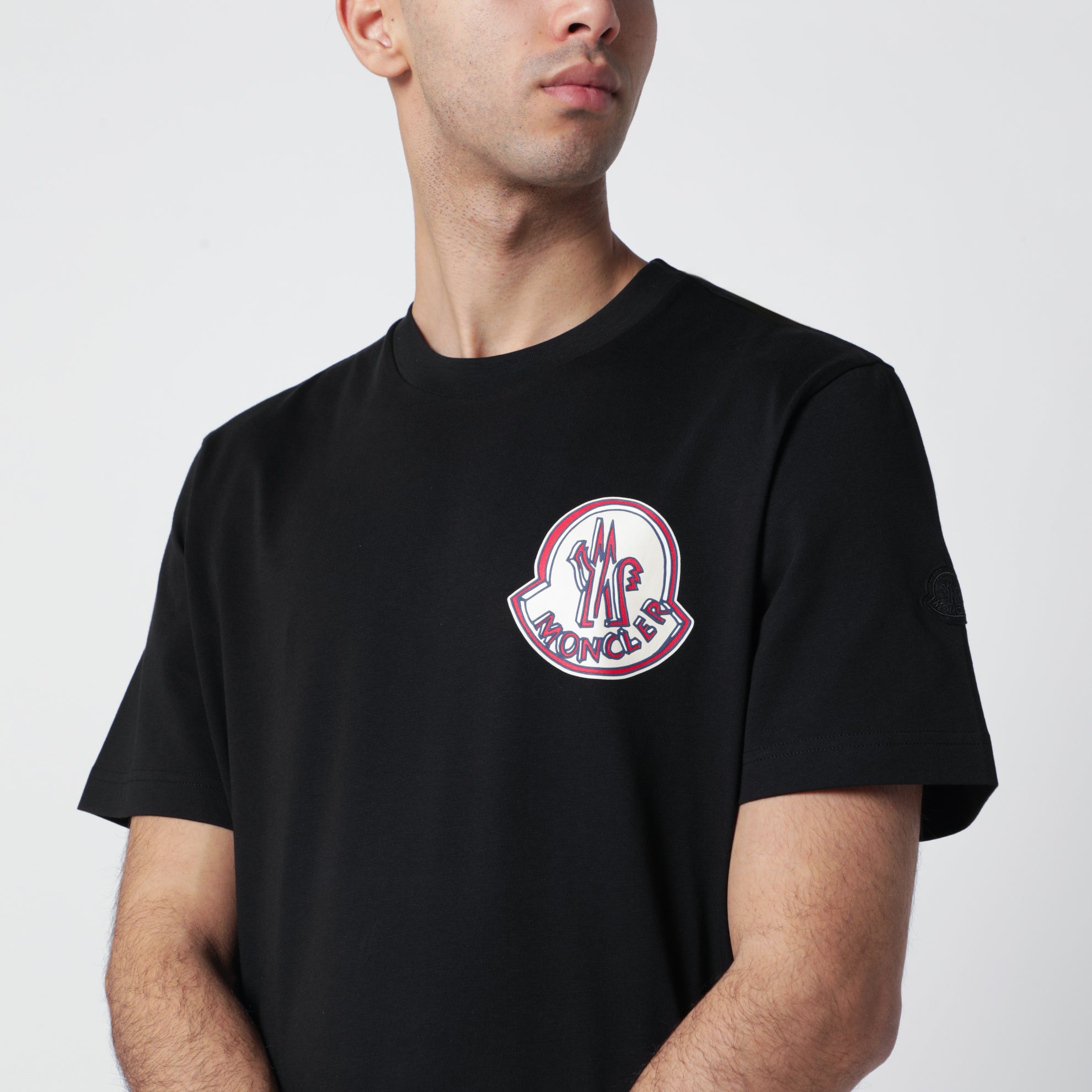 Black cotton T-shirt with logo print