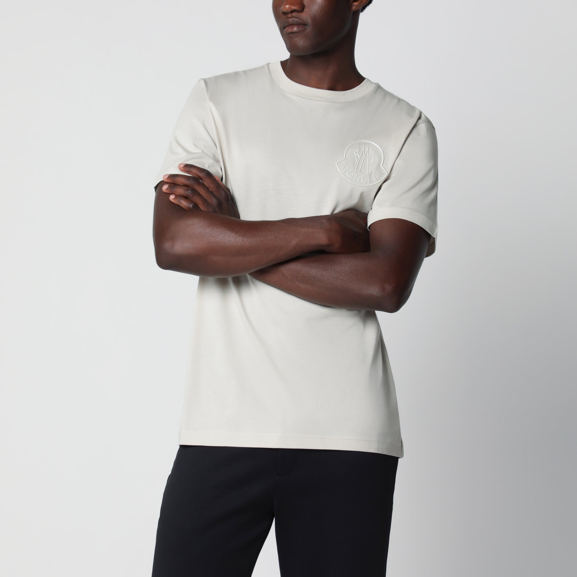 T-shirt beige en coton avec logo brodé