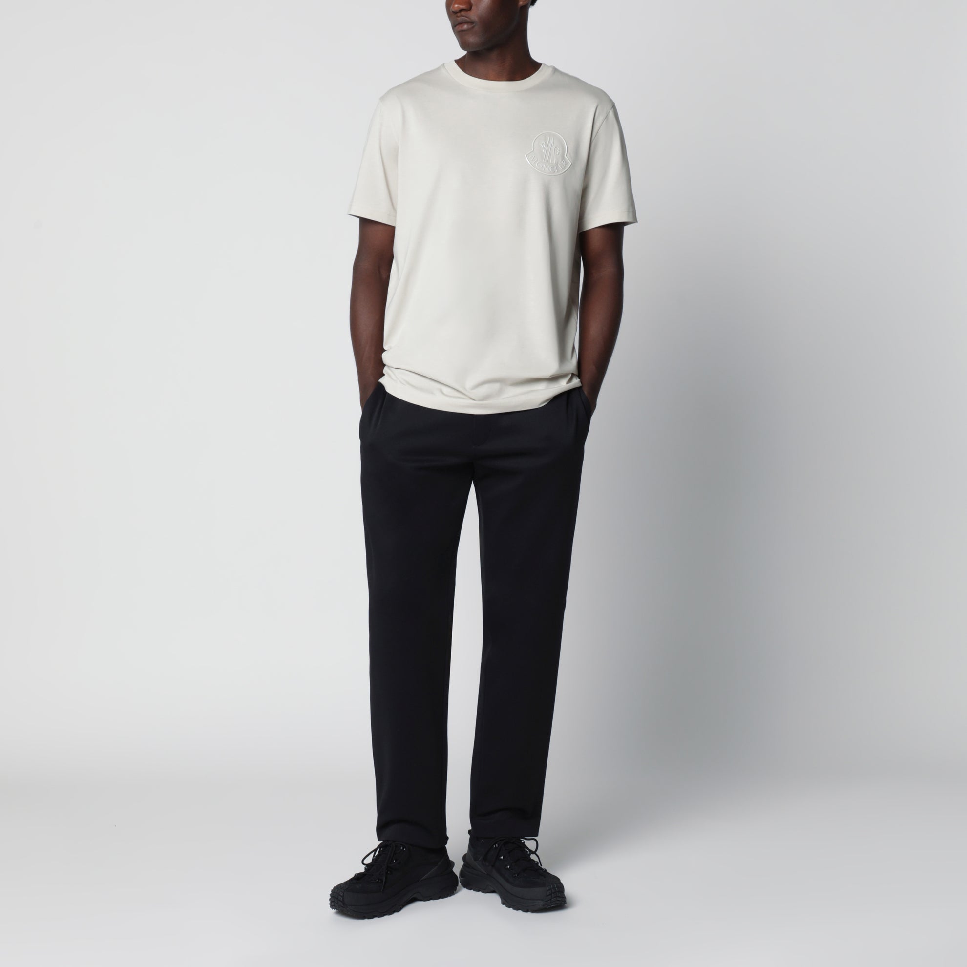 T-shirt beige en coton avec logo brodé