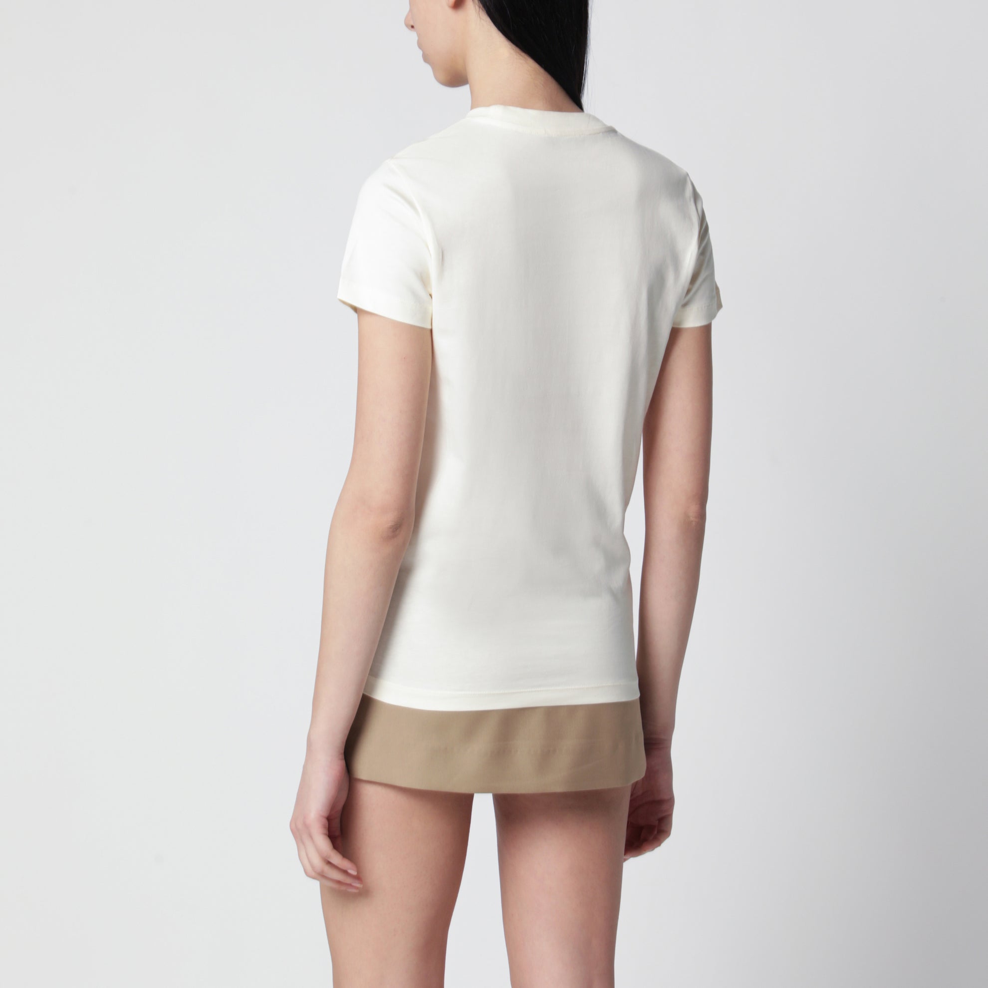 Ivory white T-shirt with logo embroidery