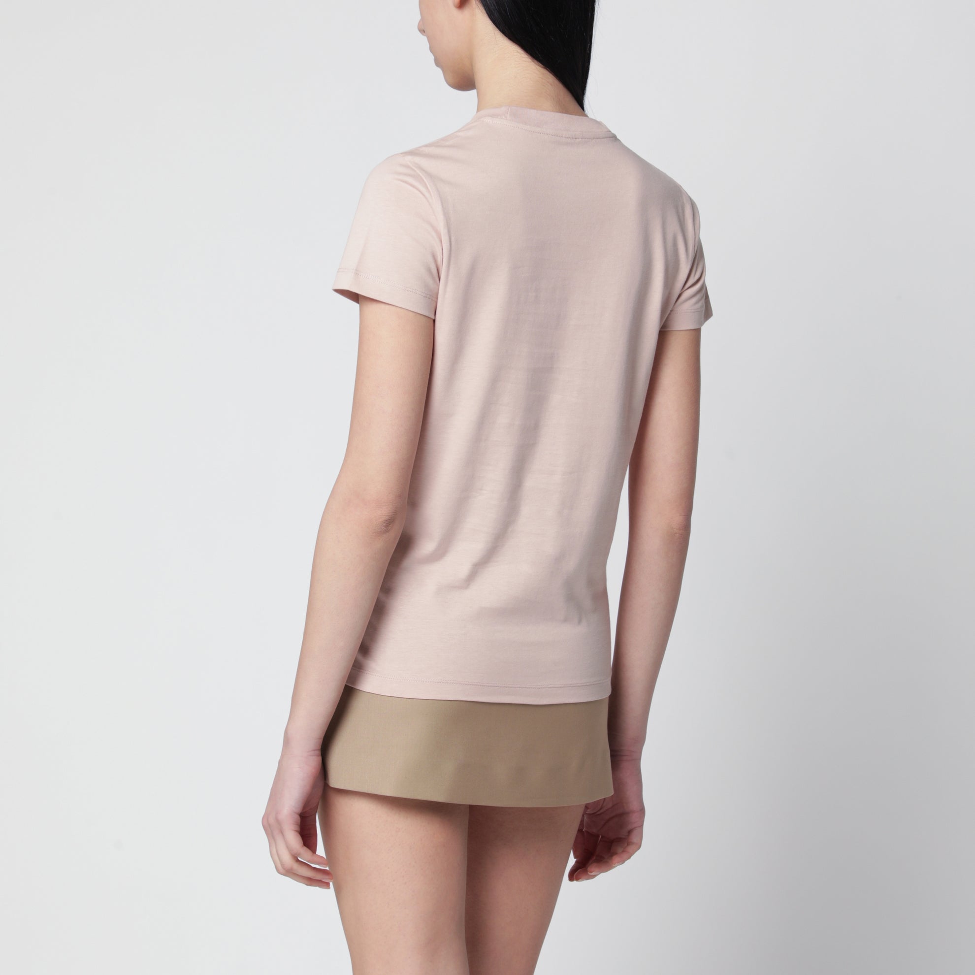 T-shirt rosa con ricamo logo