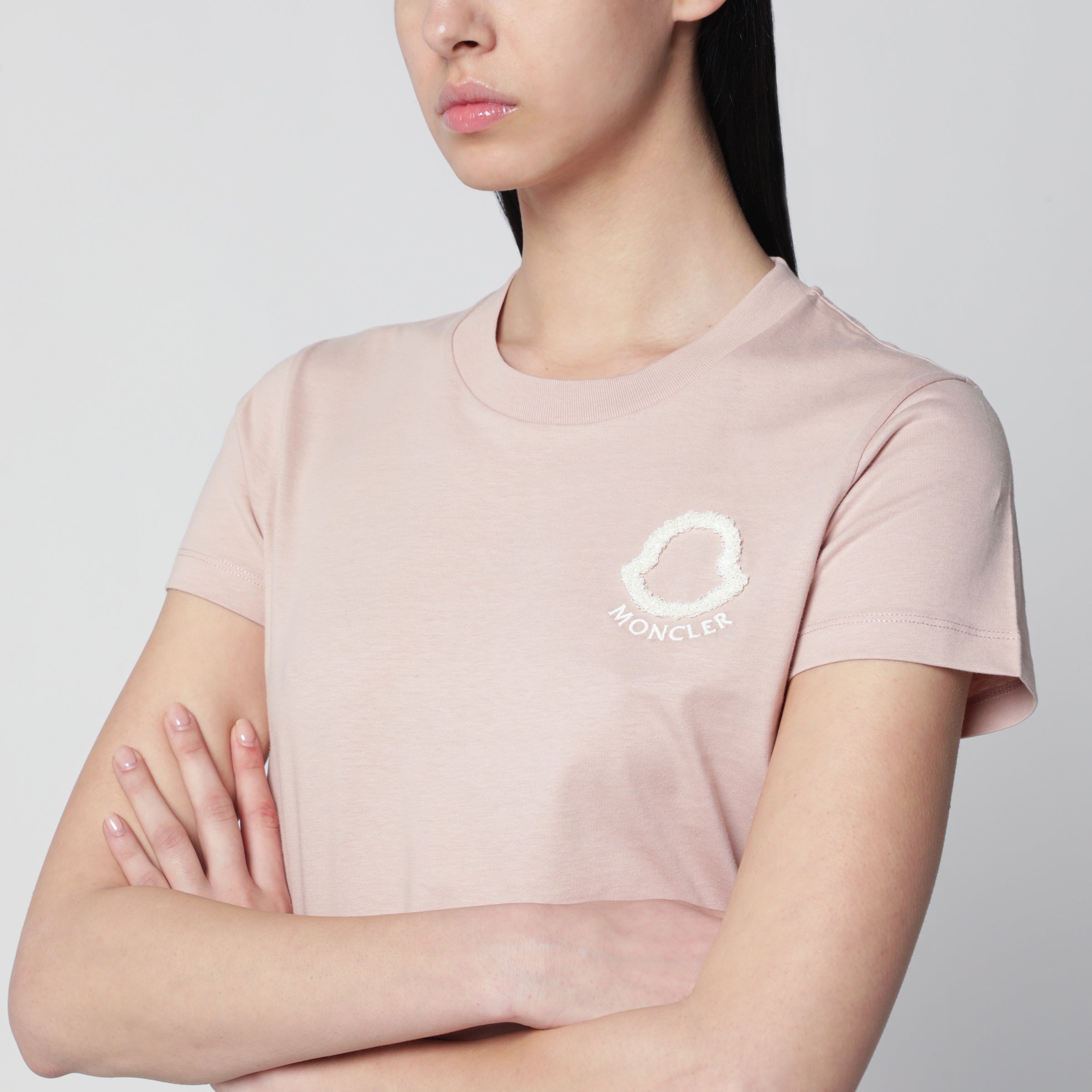 Moncler Pink T-shirt with logo embroidery | TheDoubleF