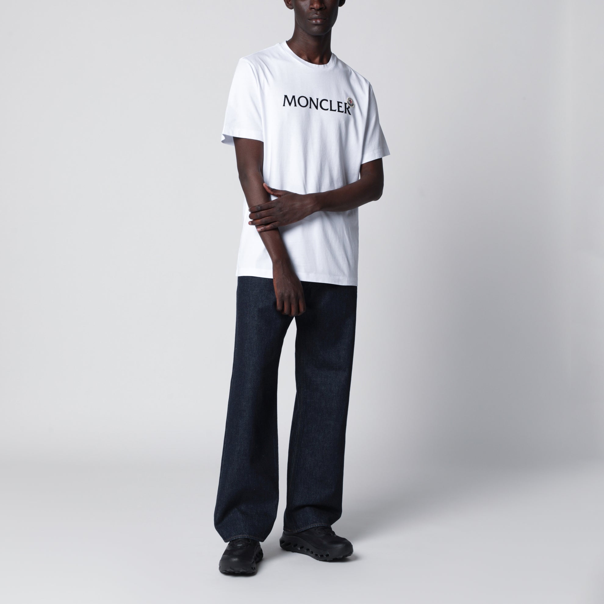 T-shirt blanc en jersey de coton avec imprimé logo