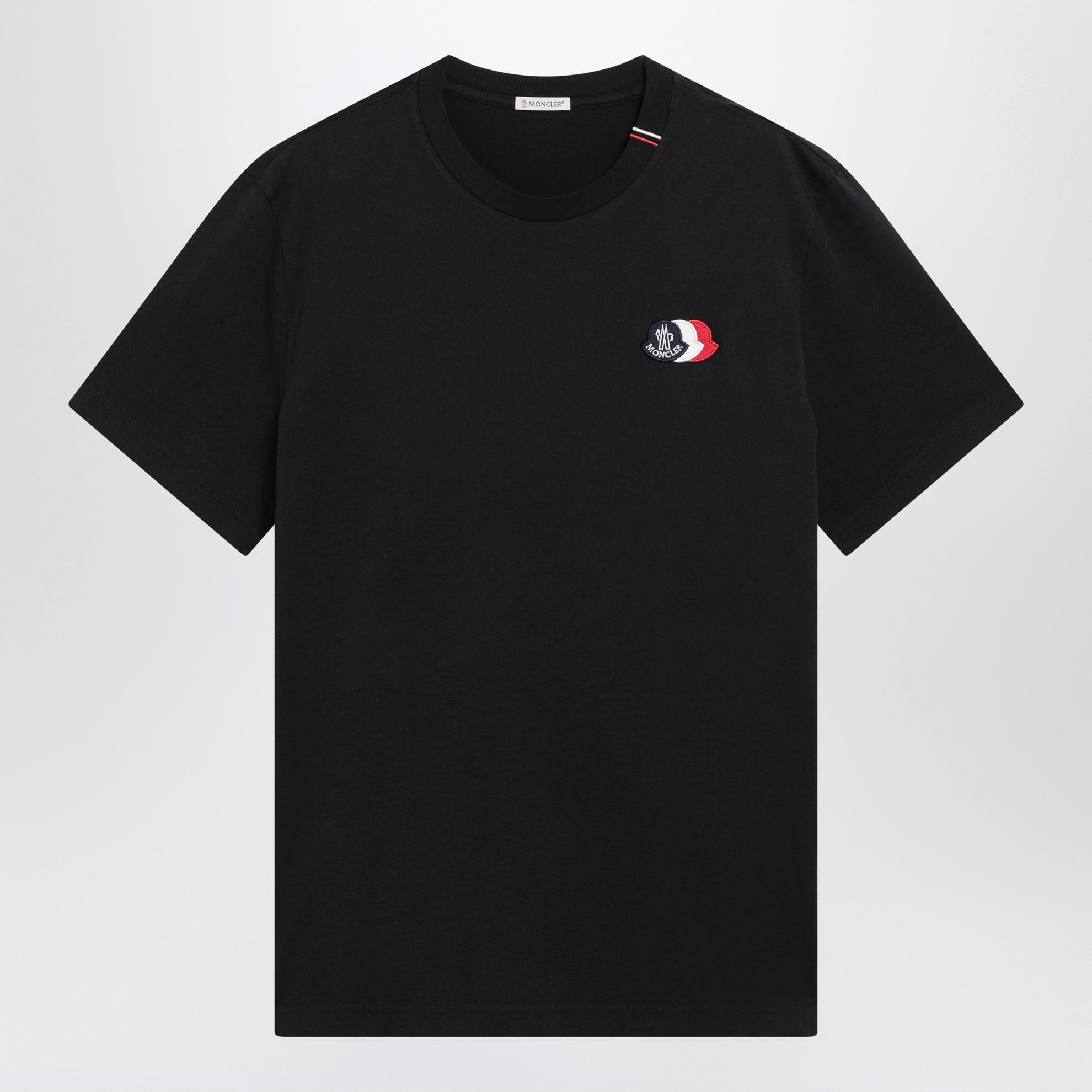 Navy blue cotton T-shirt with embroidered tricolor logo