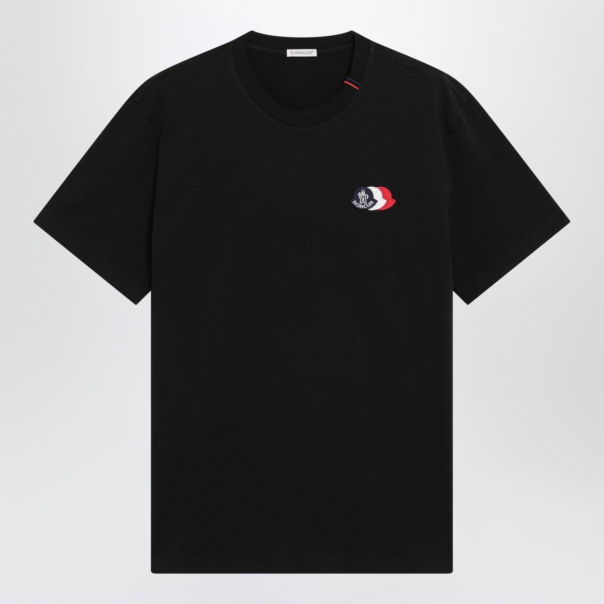 Black cotton T-shirt with embroidered tricolor logo