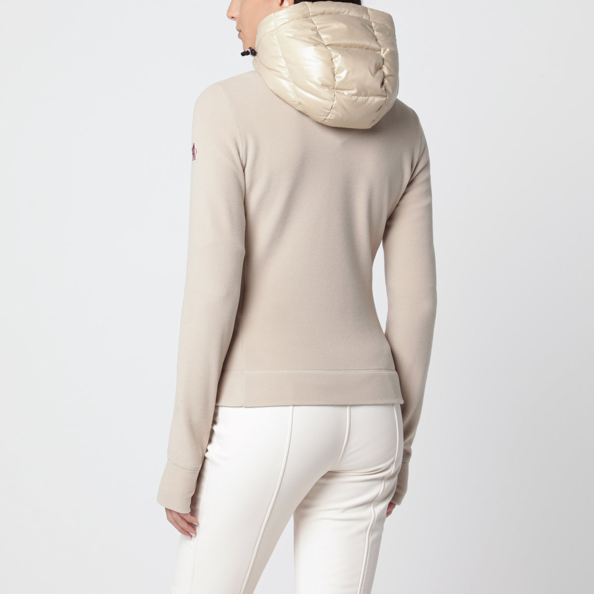Felpa imbottita con cappuccio e zip beige chiara