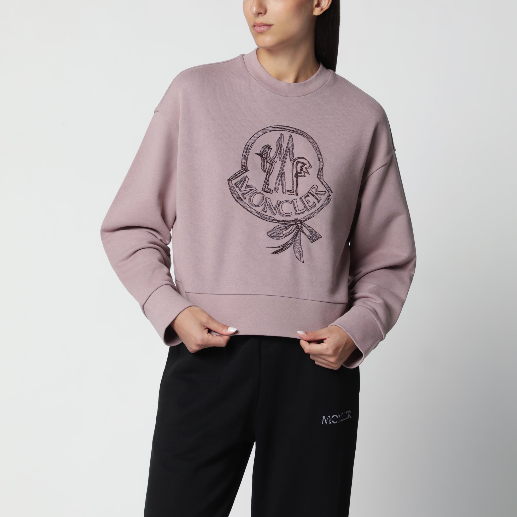 Rosa Baumwoll-Sweatshirt mit gesticktem Logo