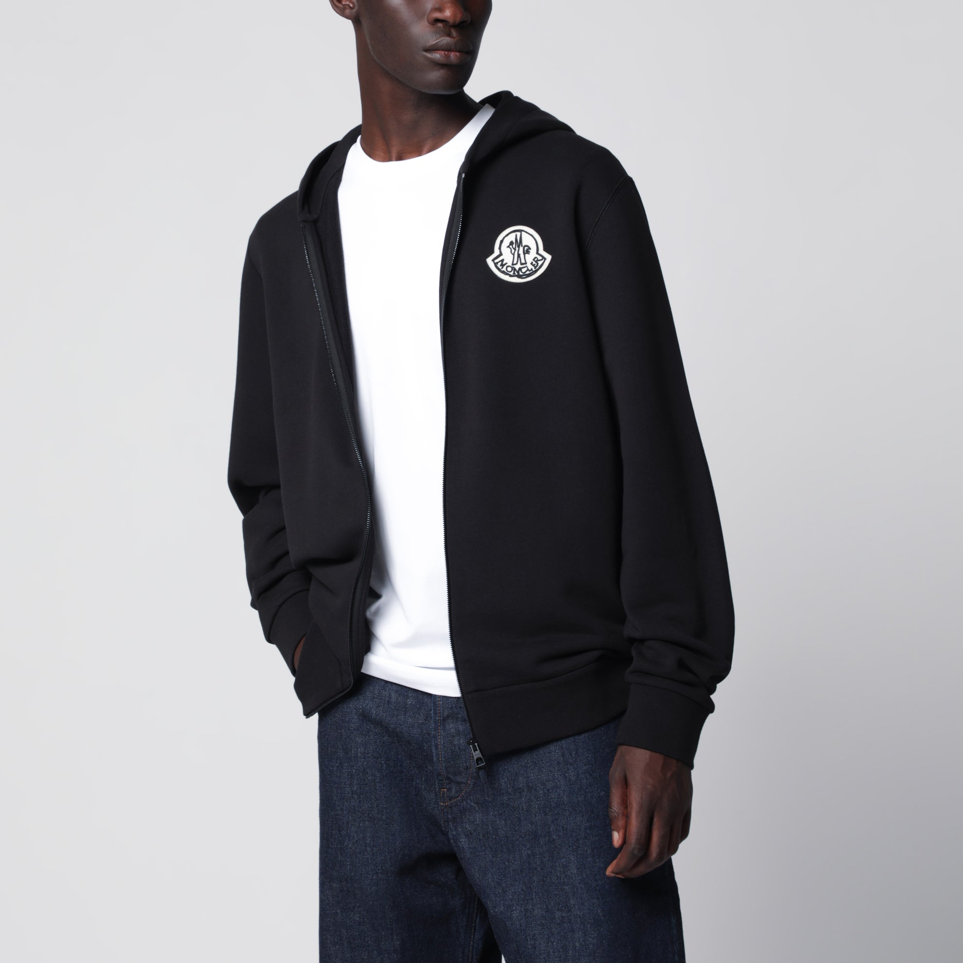 Black cotton hoodie with logo
