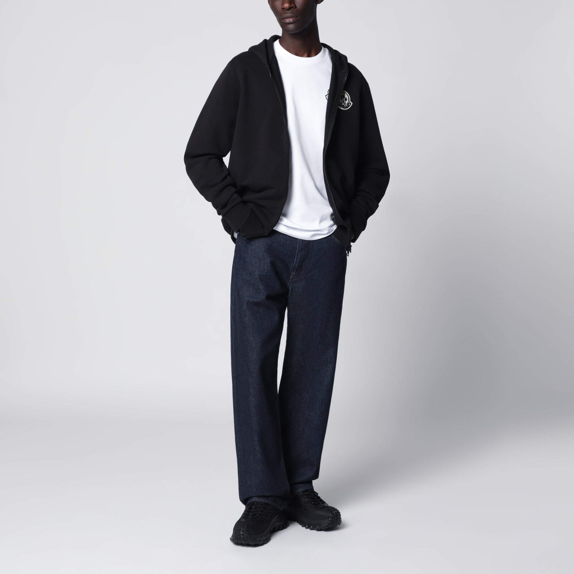 Black cotton hoodie with logo