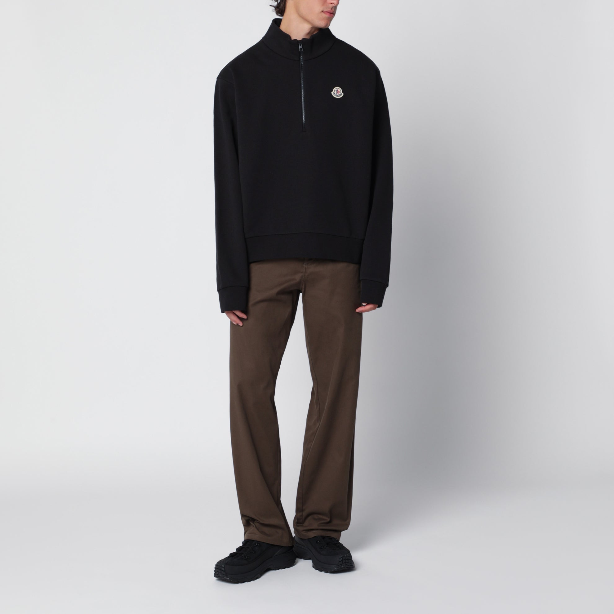 Felpa con mezza zip nera