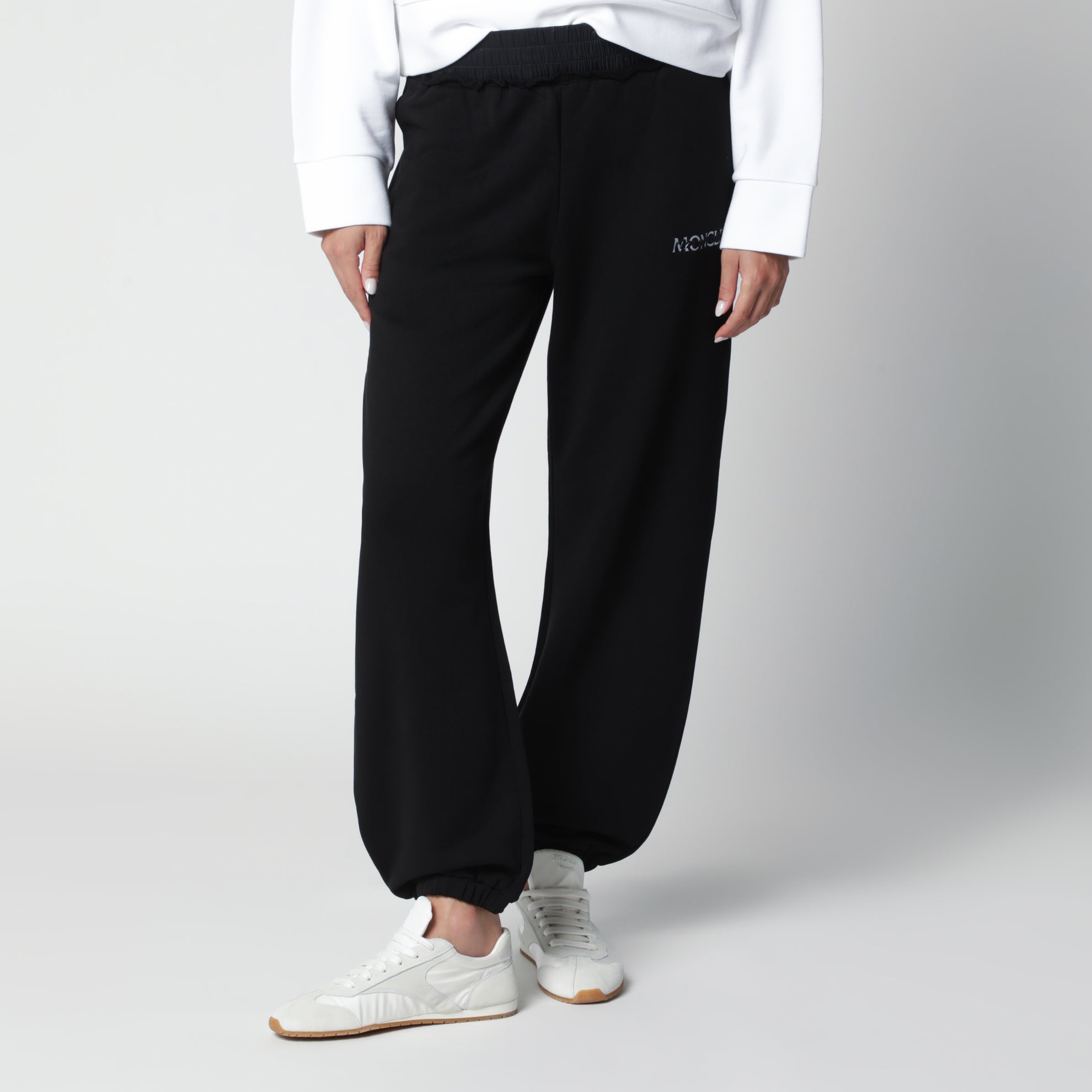Pantaloni jogging neri in cotone con logo