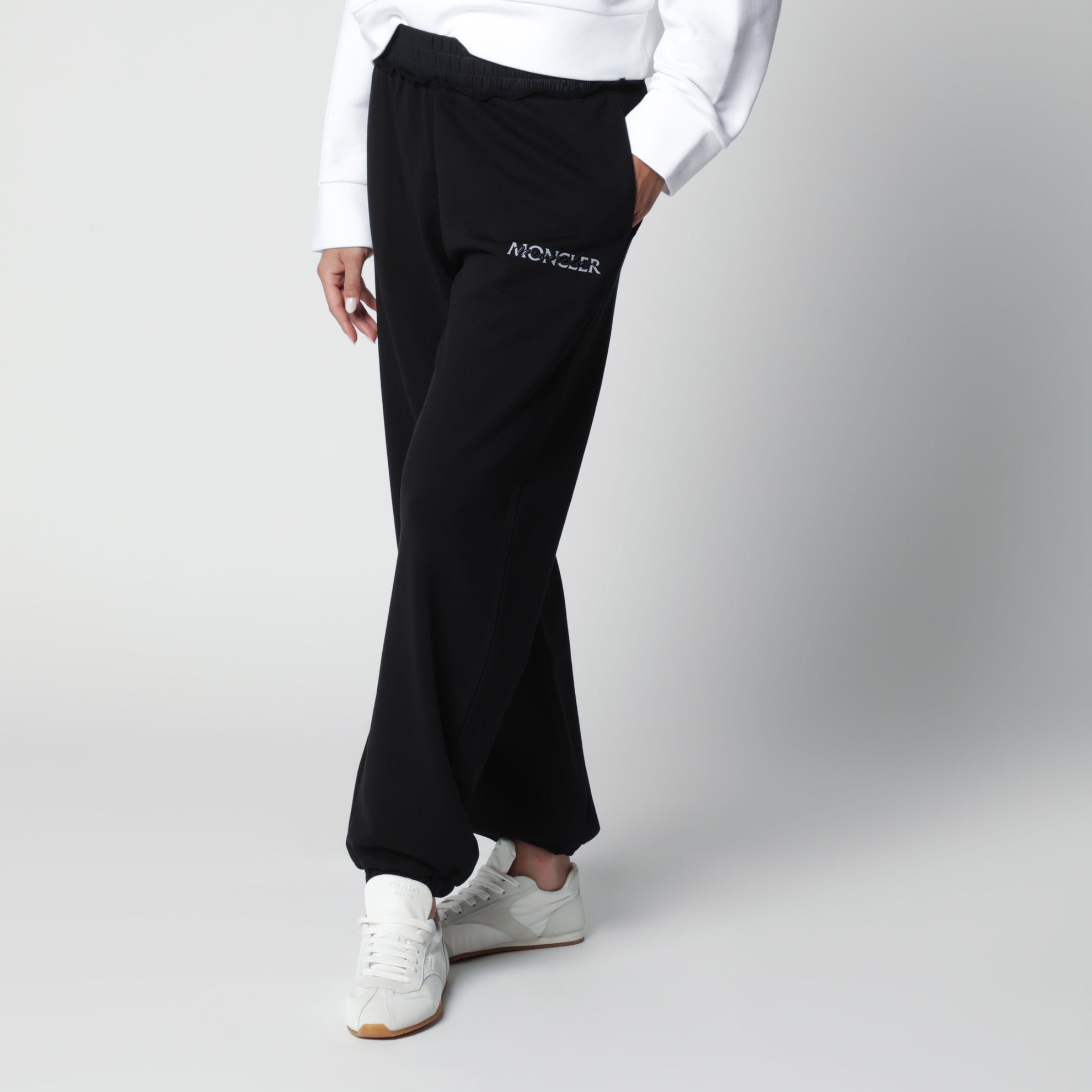 Pantaloni jogging neri in cotone con logo