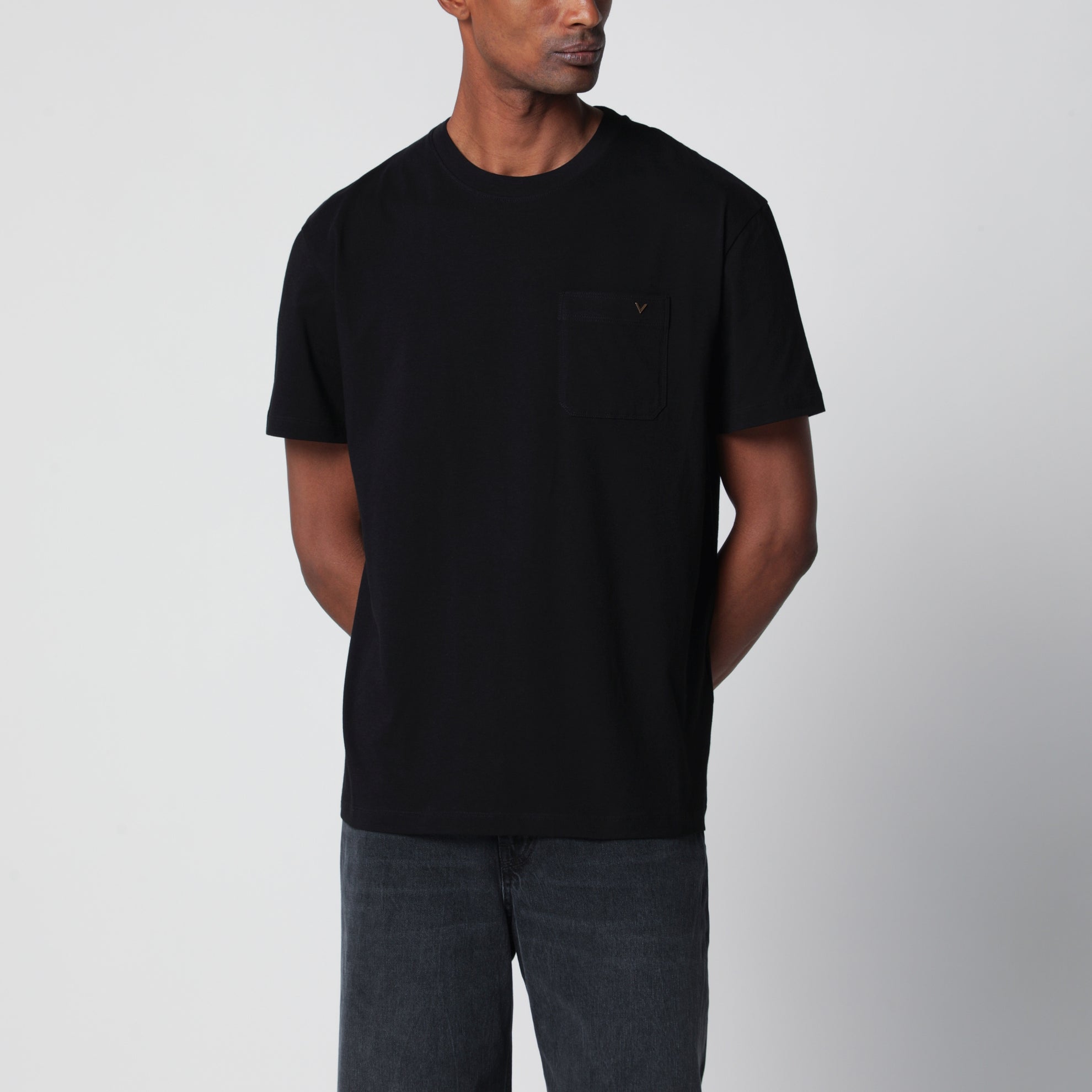 Schwarzes Baumwoll-T-Shirt mit VGold