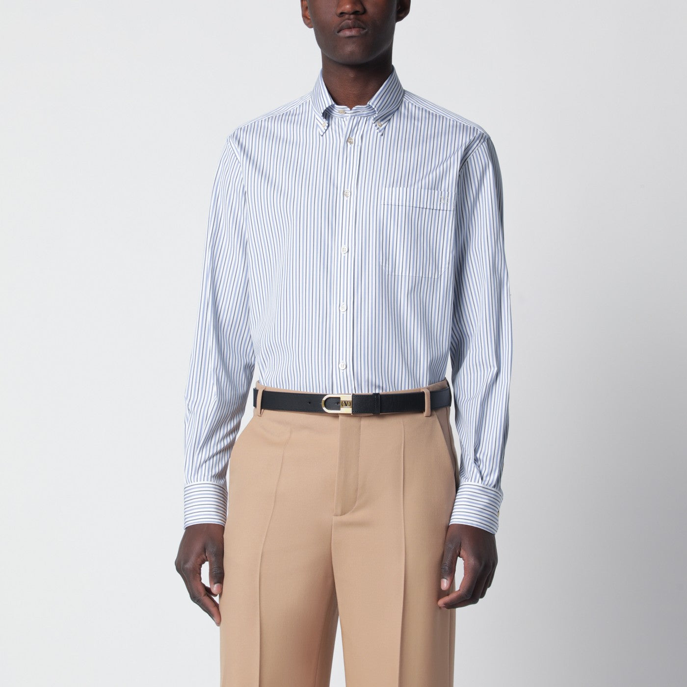 Valentino Ivory shirt with light blue and blue stripes | TheDoubleF