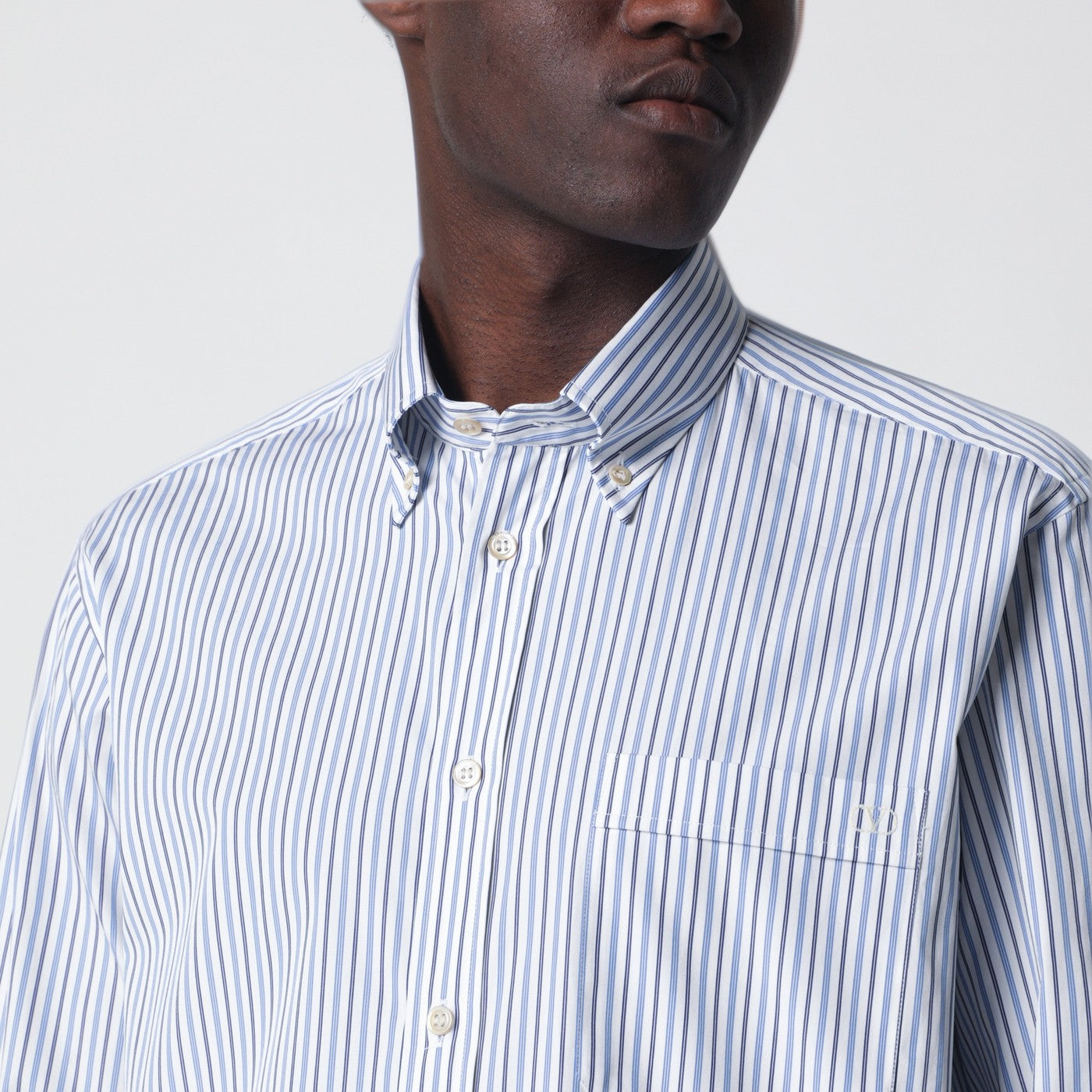 Ivory shirt with light blue and blue stripes