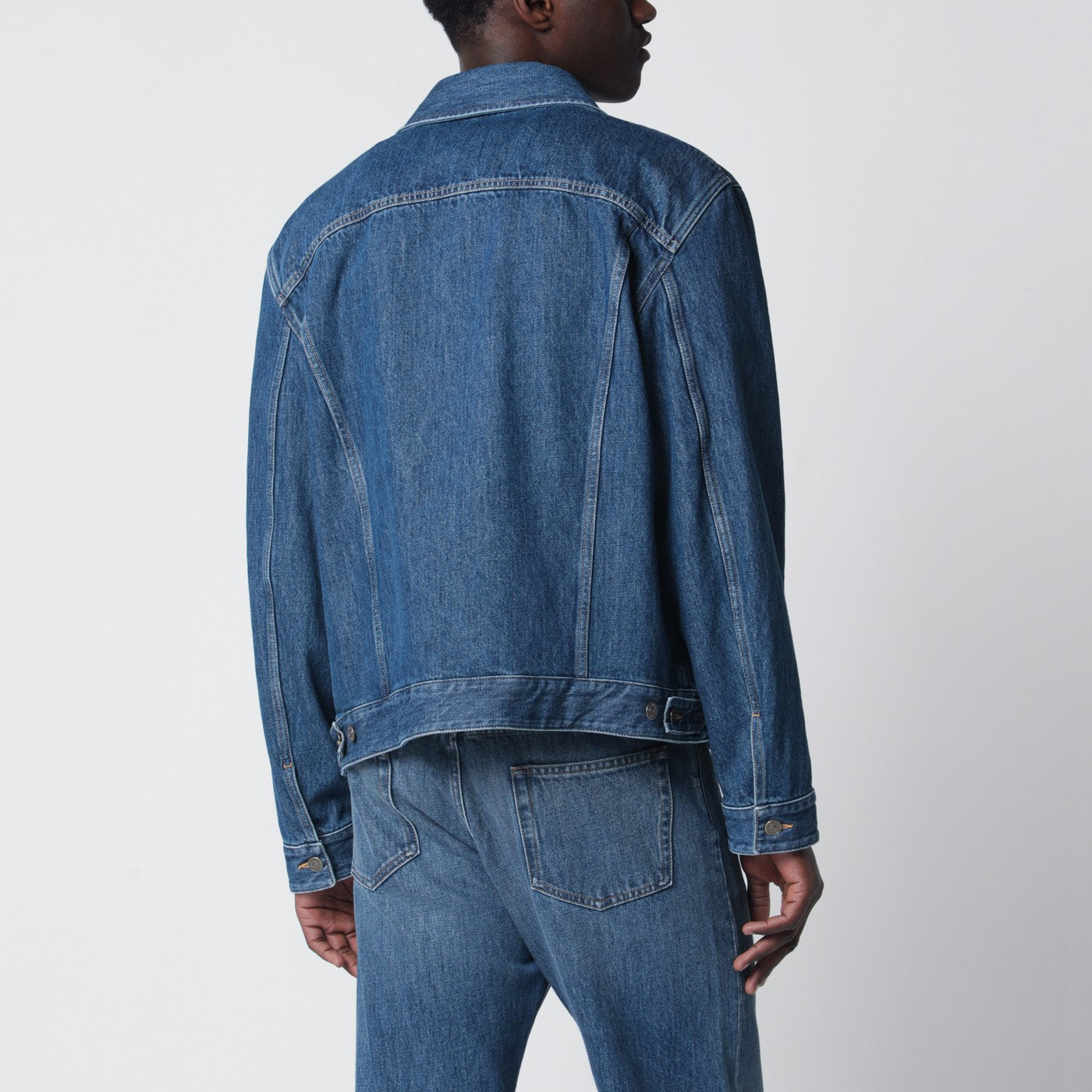 Giacca blu in denim con Vgold