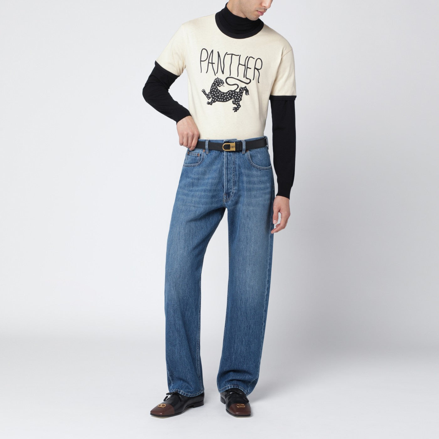 T-shirt color burro con stampa Panther