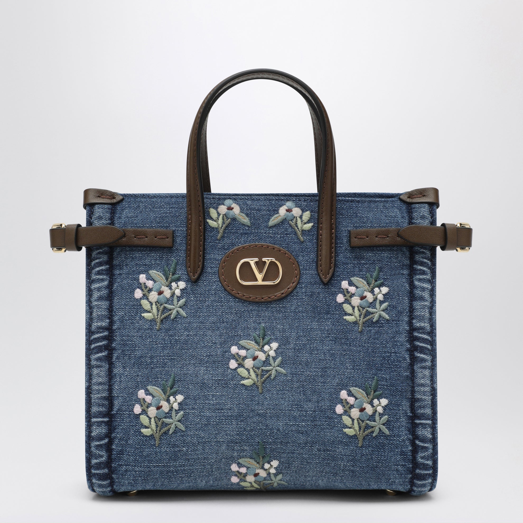 Borsa shopping Antibes piccola in denim ricamato