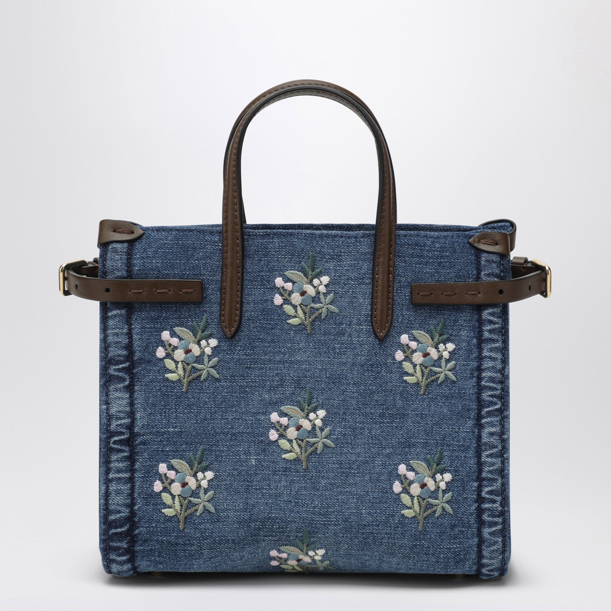 Borsa shopping Antibes piccola in denim ricamato