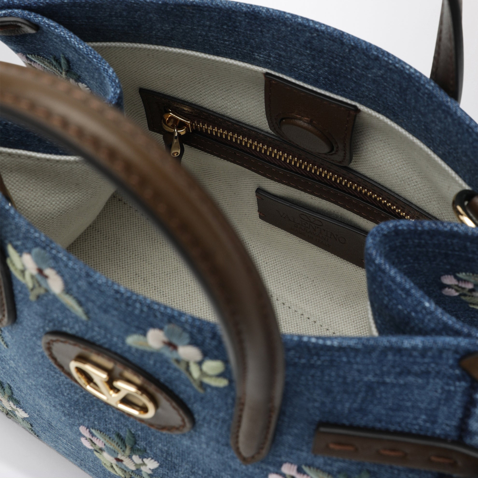Borsa shopping Antibes piccola in denim ricamato
