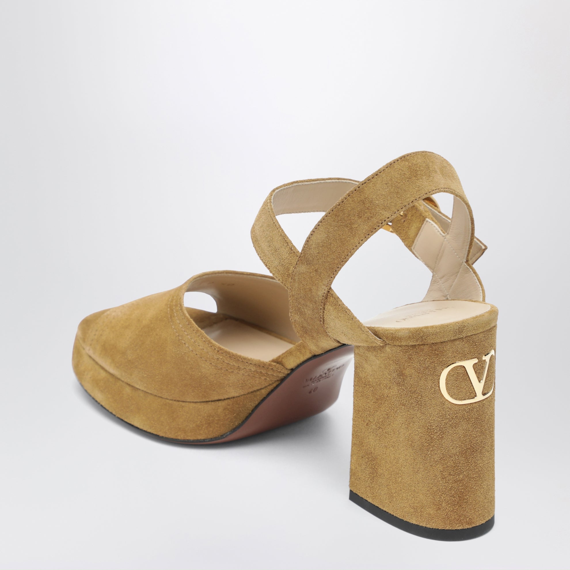 Beige Fawcette platform sandals in split leather