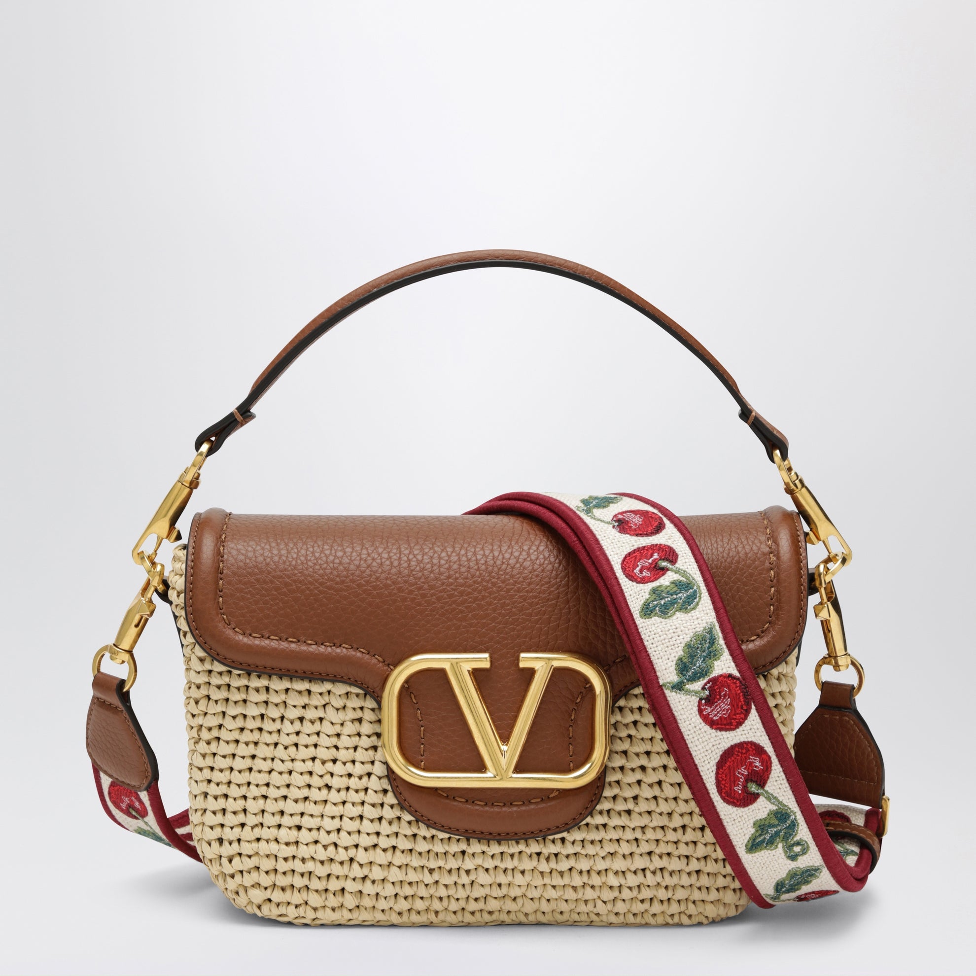 Sac Alltime en raphia et cuir avec bandoulière brodée Cherryfic