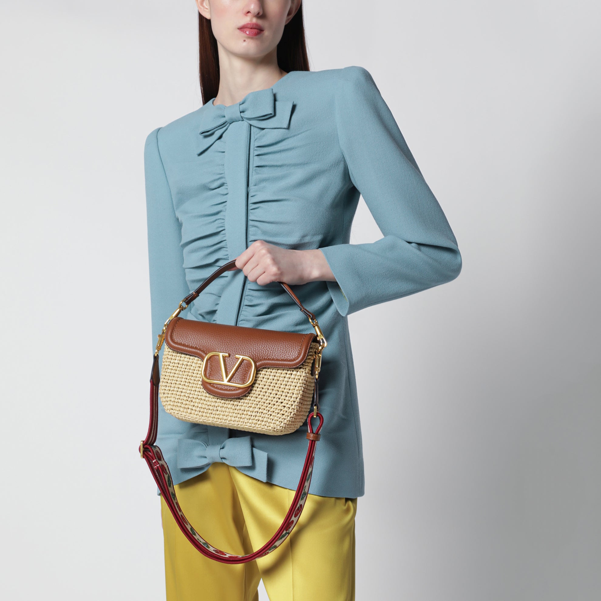 Sac Alltime en raphia et cuir avec bandoulière brodée Cherryfic