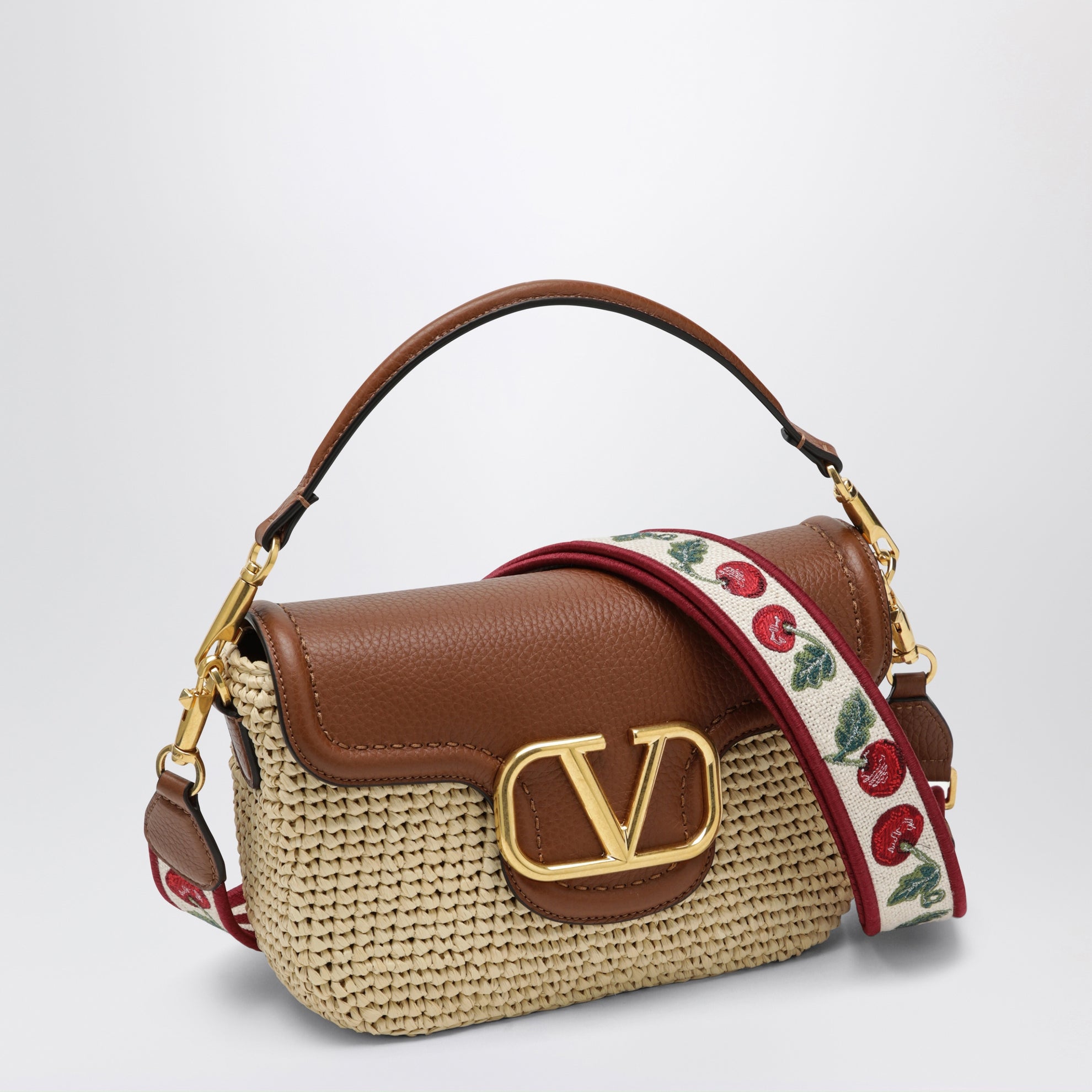 Sac Alltime en raphia et cuir avec bandoulière brodée Cherryfic