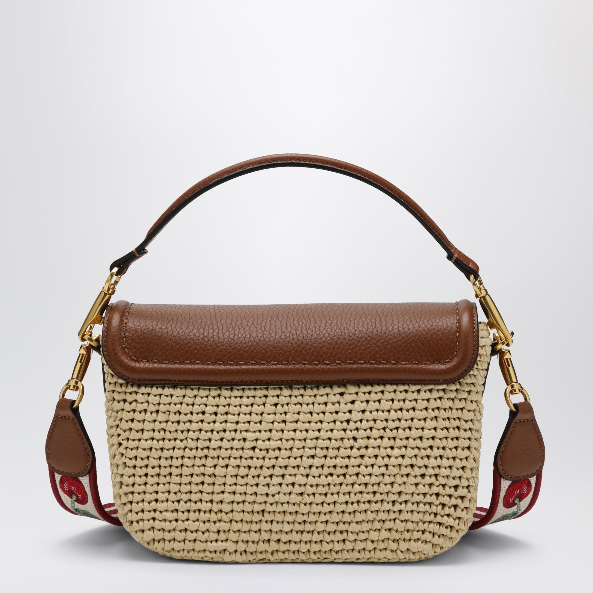 Sac Alltime en raphia et cuir avec bandoulière brodée Cherryfic