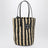 Striped shoulder bag in raffia and leather