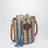 Petit sac seau en raphia à rayures beige et bleu clair