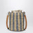 Petit sac seau en raphia à rayures beige et bleu clair