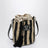 Kleine Bucket-Bag aus Raffia mit beige- und schwarzen Streifen