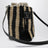 Kleine Bucket-Bag aus Raffia mit beige- und schwarzen Streifen