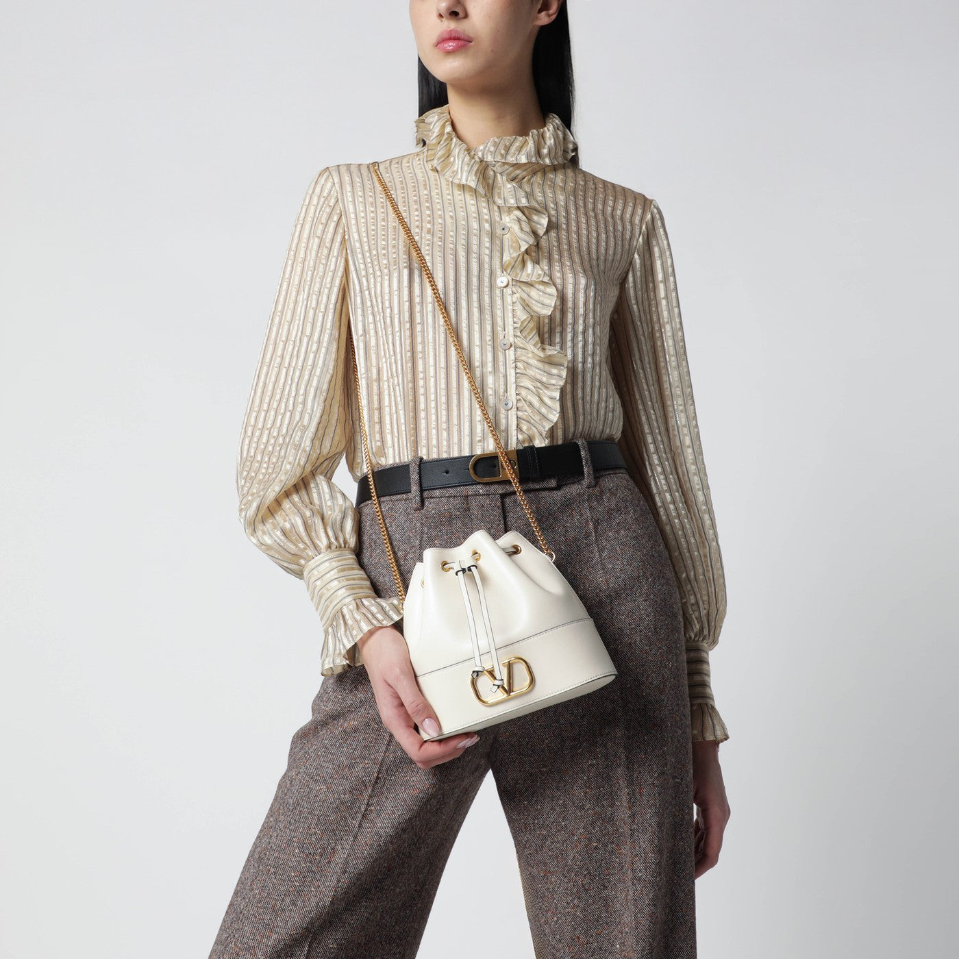 Secchiello Vlogo avorio in pelle