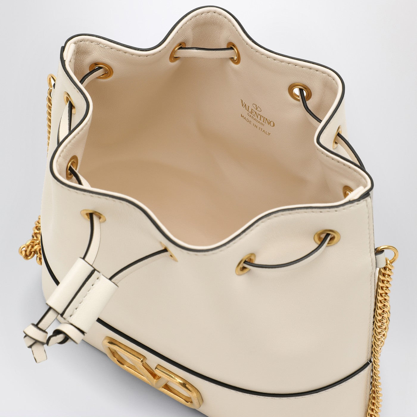 Secchiello Vlogo avorio in pelle