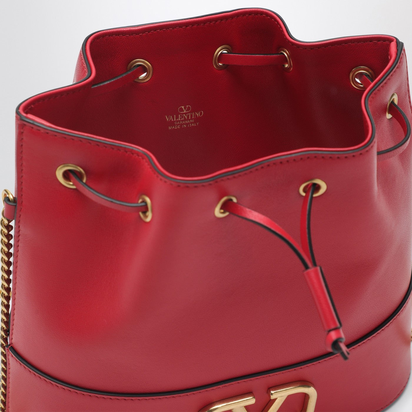 Vlogo red leather bucket bag