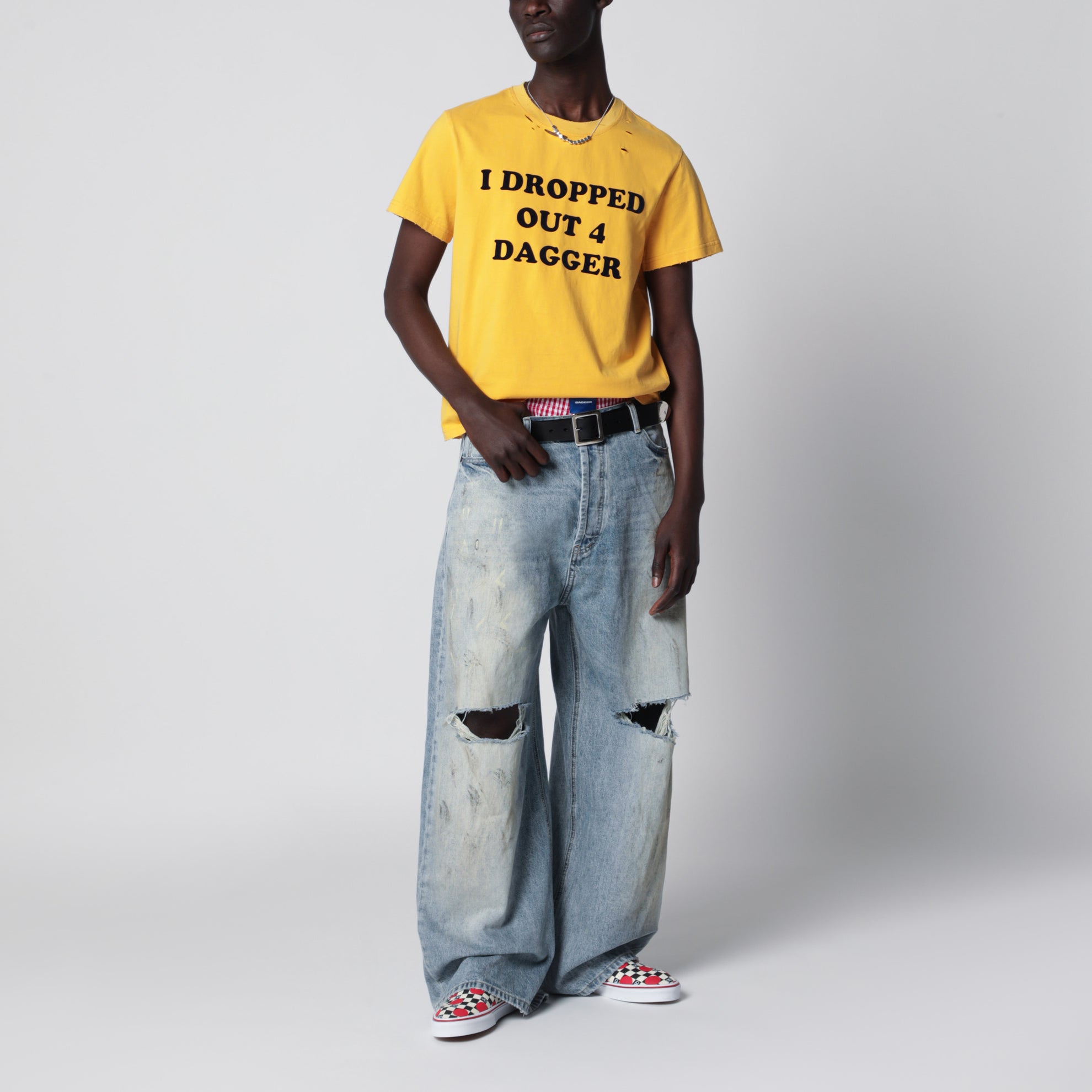T-shirt jaune effet usé I Dropped Out For Dagger