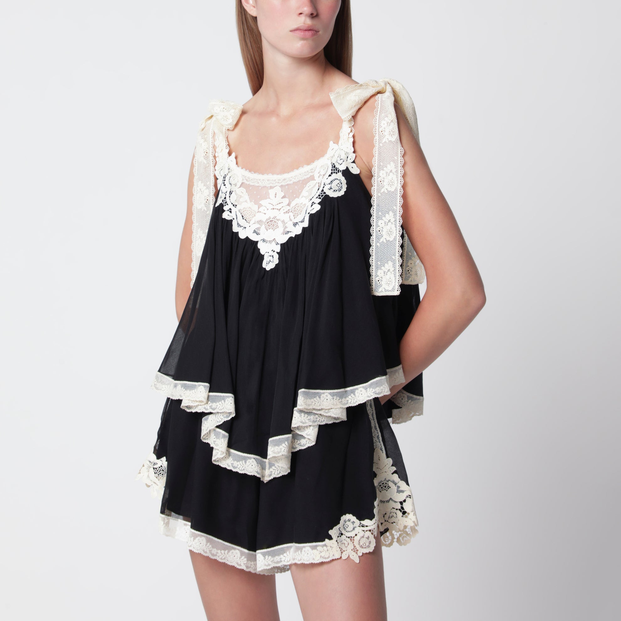 Top Roselight in cotone e seta nero