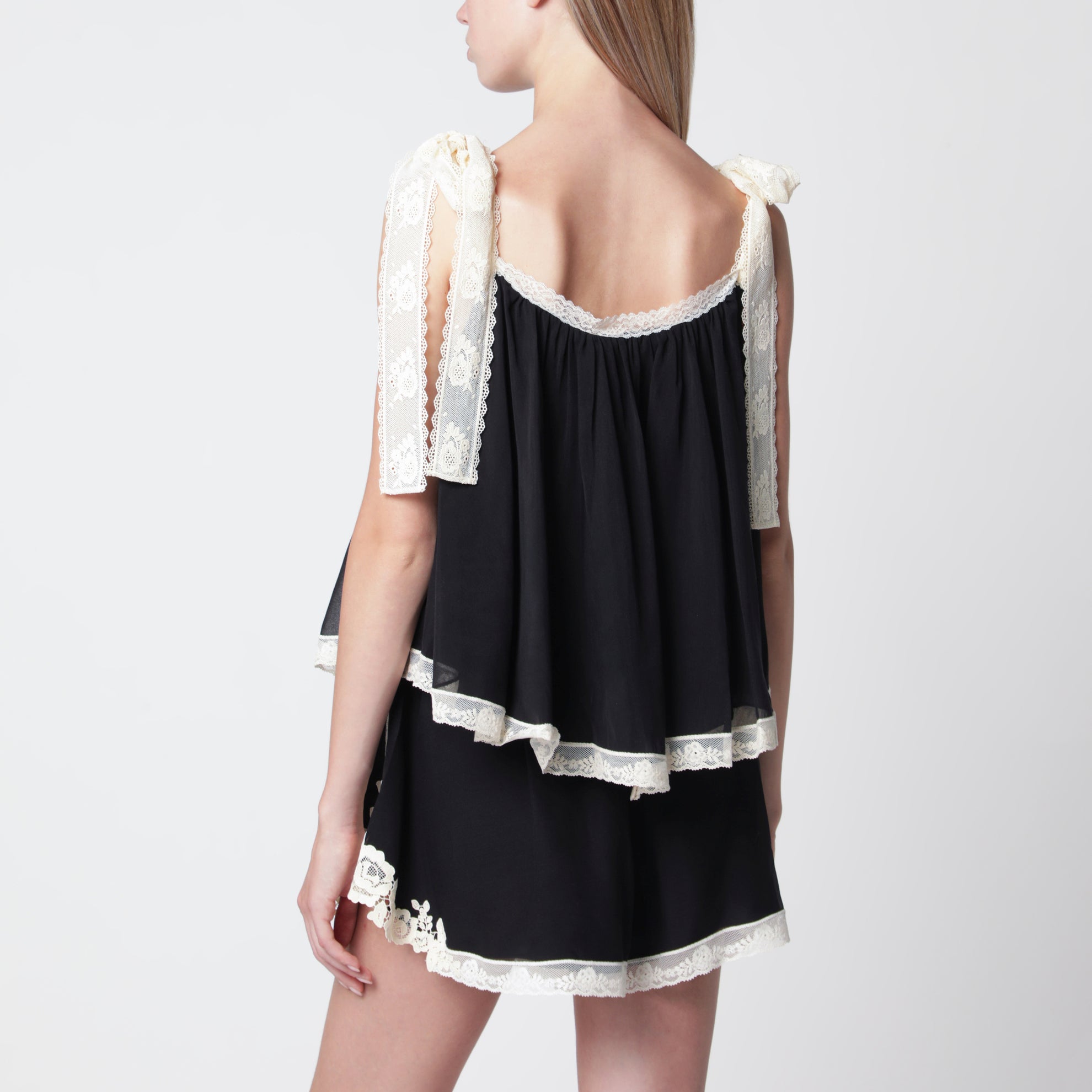 Top Roselight in cotone e seta nero