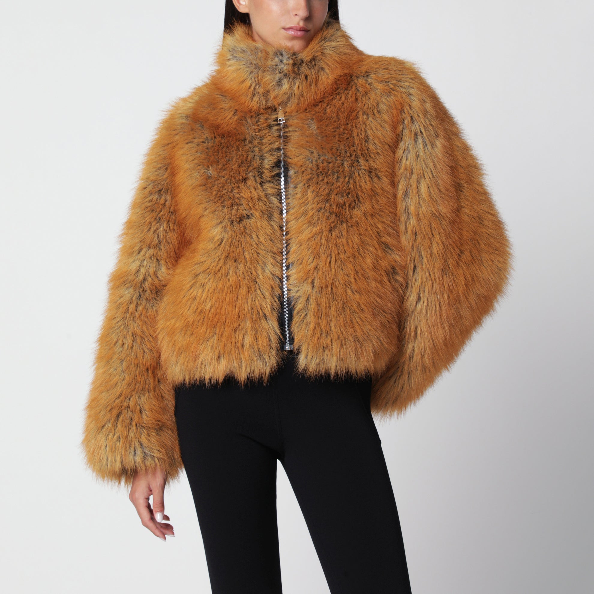 Reversible faux leather zip-up jacket